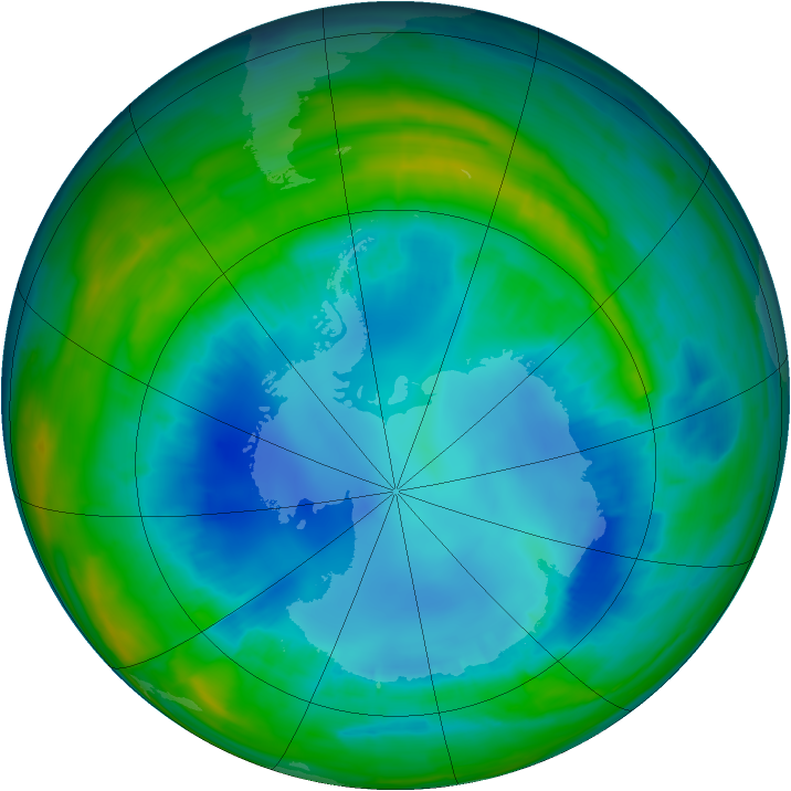 Antarctic ozone map for 19 August 2015